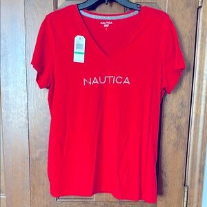NWT Nautica Women's Red V-Neck Top (L)
